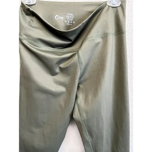 ZYIA Leggings Size L High Rise Workout Striped Mesh Green 7/8 - Picture 6 of 6